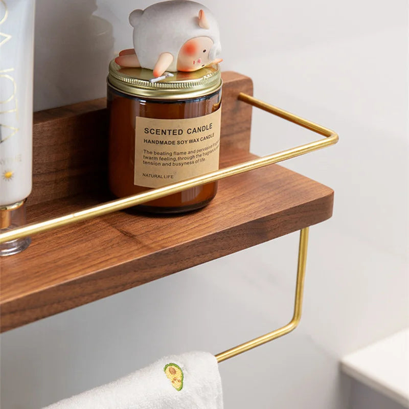 Wooden Towel Rack Roll Holder Wall Mounted Shelf