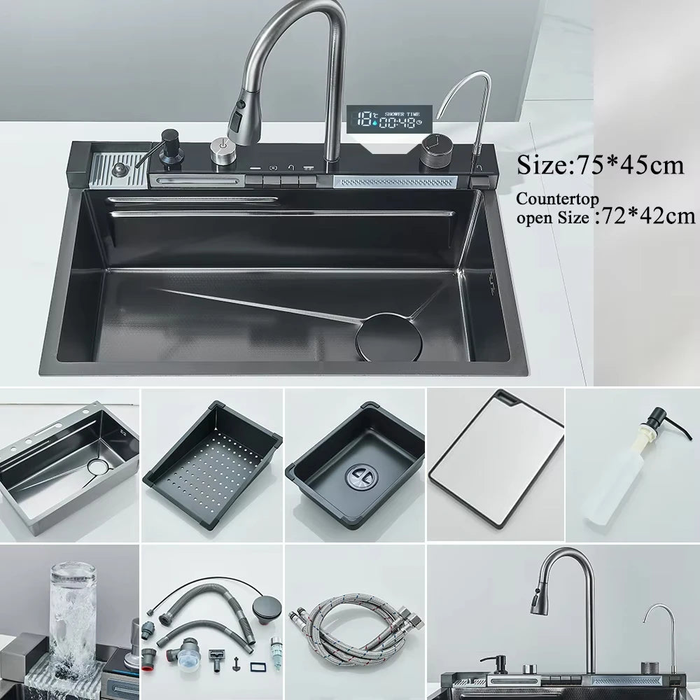 304 Stainless Steel Waterfall Sink Large Slot Integrated