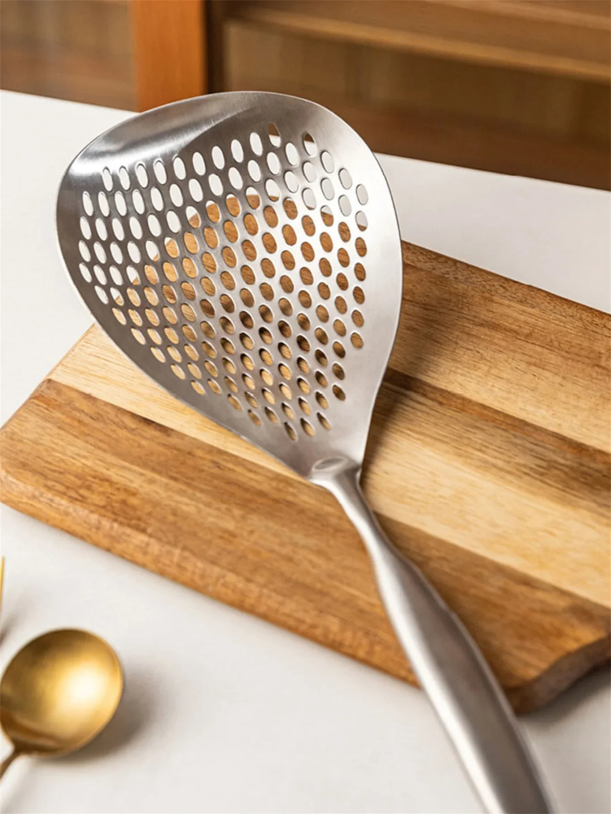 1pc Large Durable Stainless Steel Colander Skimmer Spoon