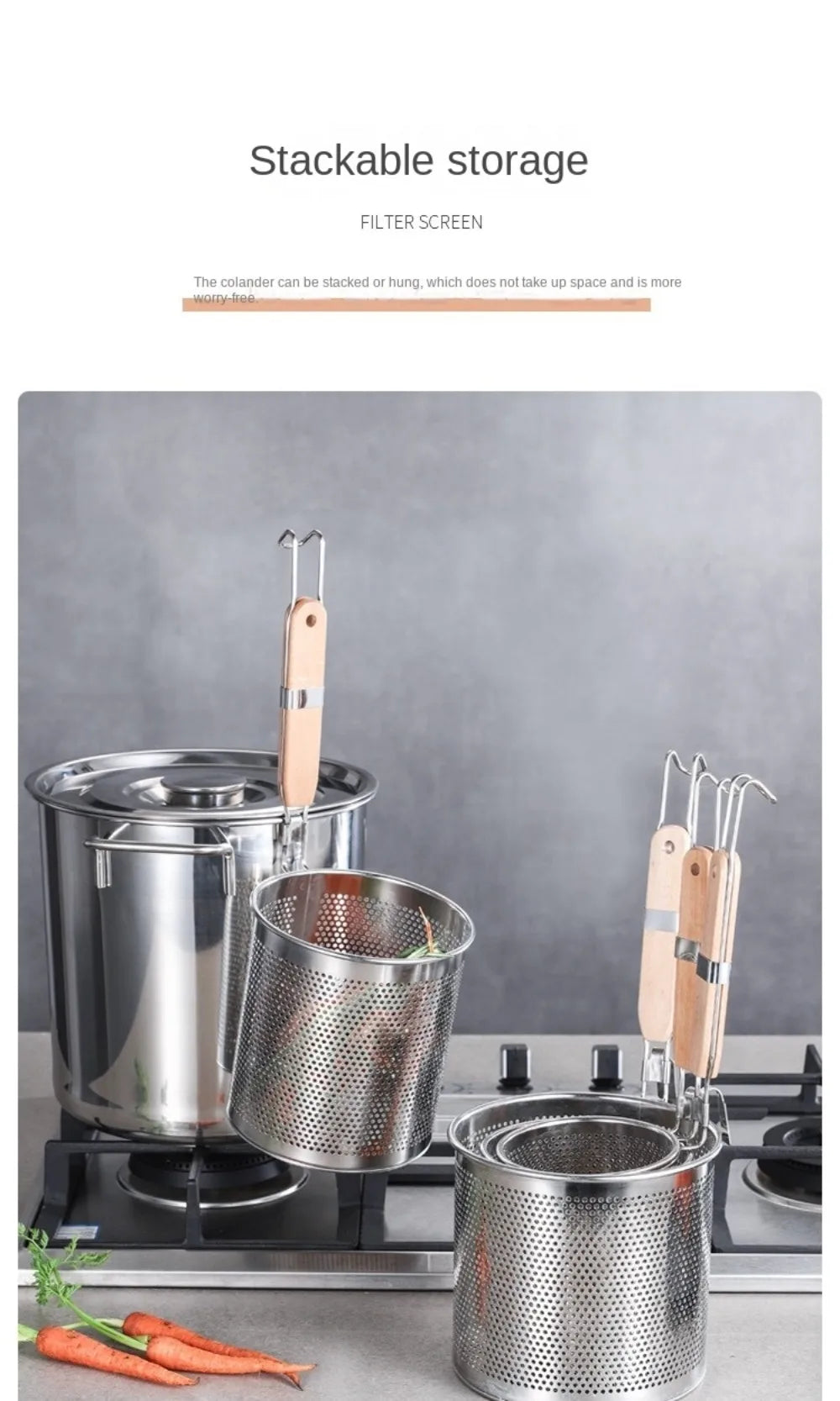 Durable Thickened Stainless Steel Funnel Wooden Handle Pasta