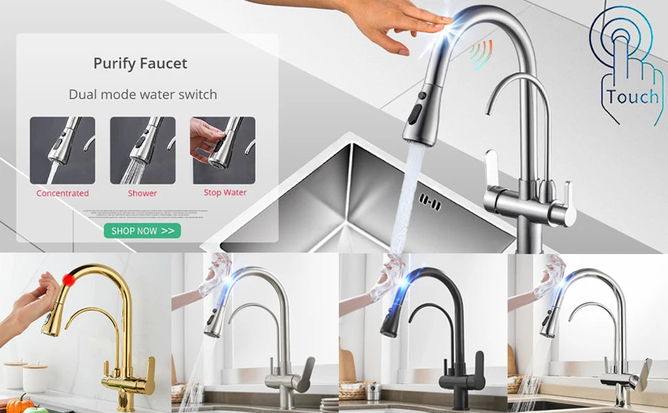 Feiyu Touch Filter Sink Faucet Pull Down Cold