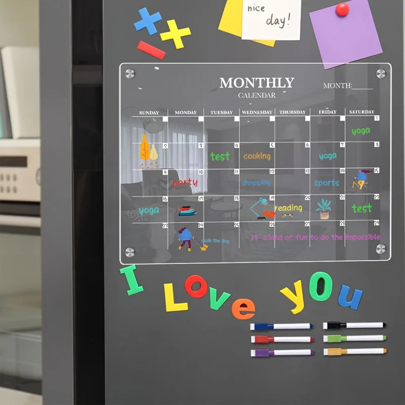 Magnetic Acrylic Dry-Erase Calendar-Clear Planner Fridge Ideal