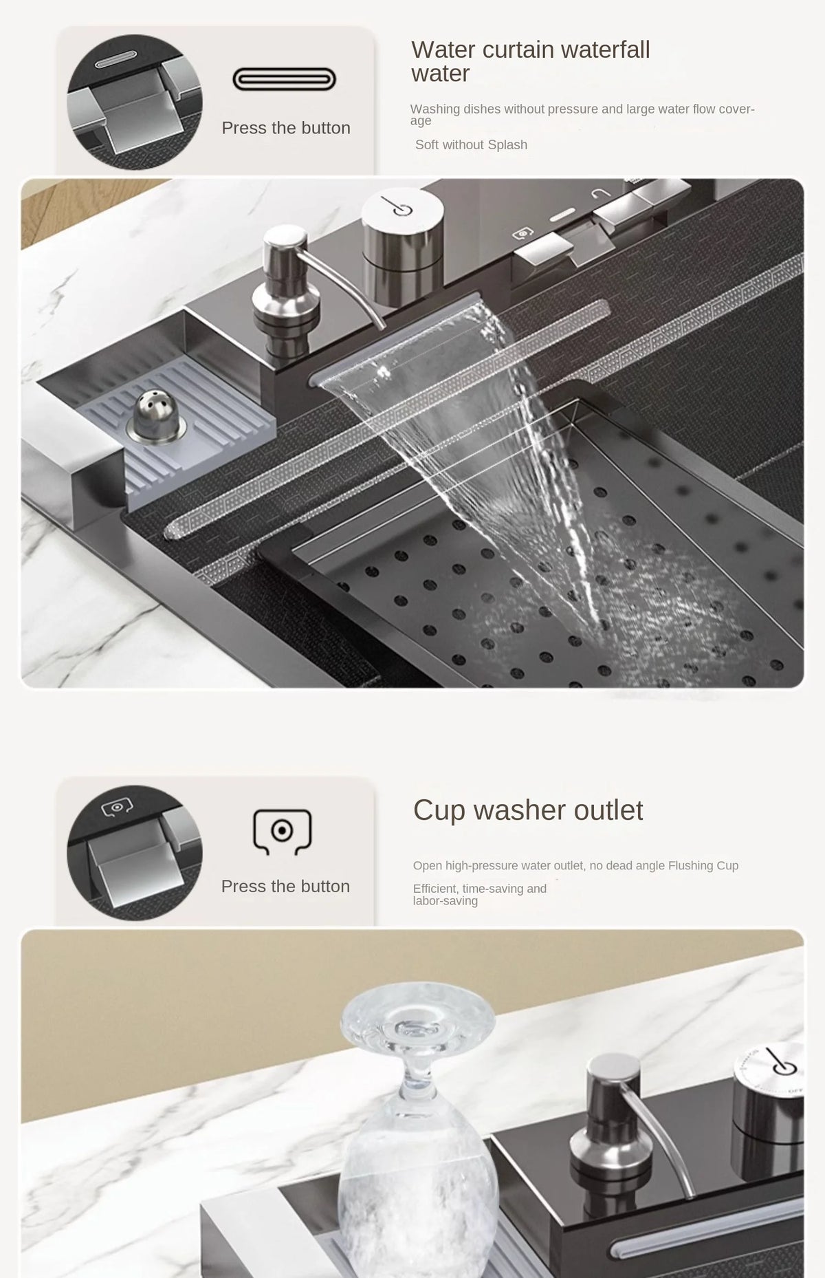 Integrated Waterfall Sink Honeycomb Technology Large Digitial