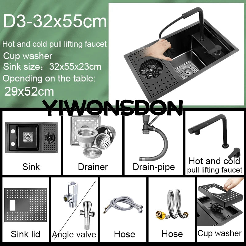 Nano Hidden Bar Sink Black Folding Faucet Silvery