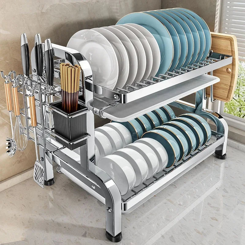 Dish Drying Rack Cutlery Holder Drain Tray Cutlery