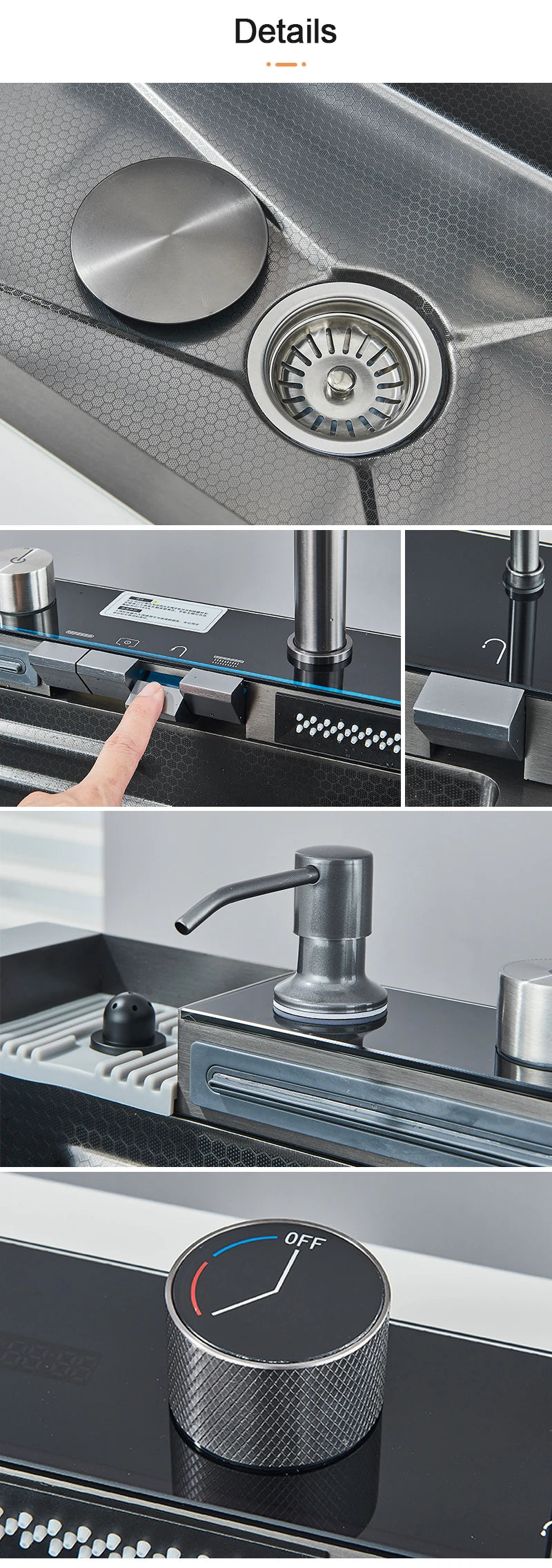 Stainless Steel Sink Faucet Digital Display Large Bowl