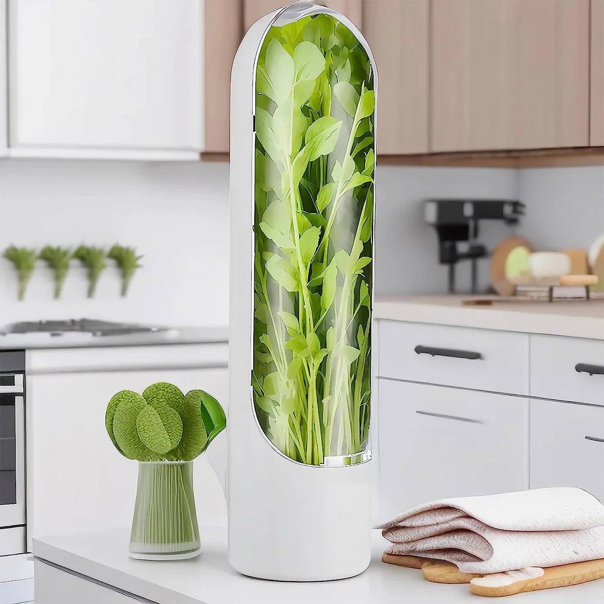 1/2/3pcs Green Fresh Herb Keeper Vanilla Vegetables Fresh