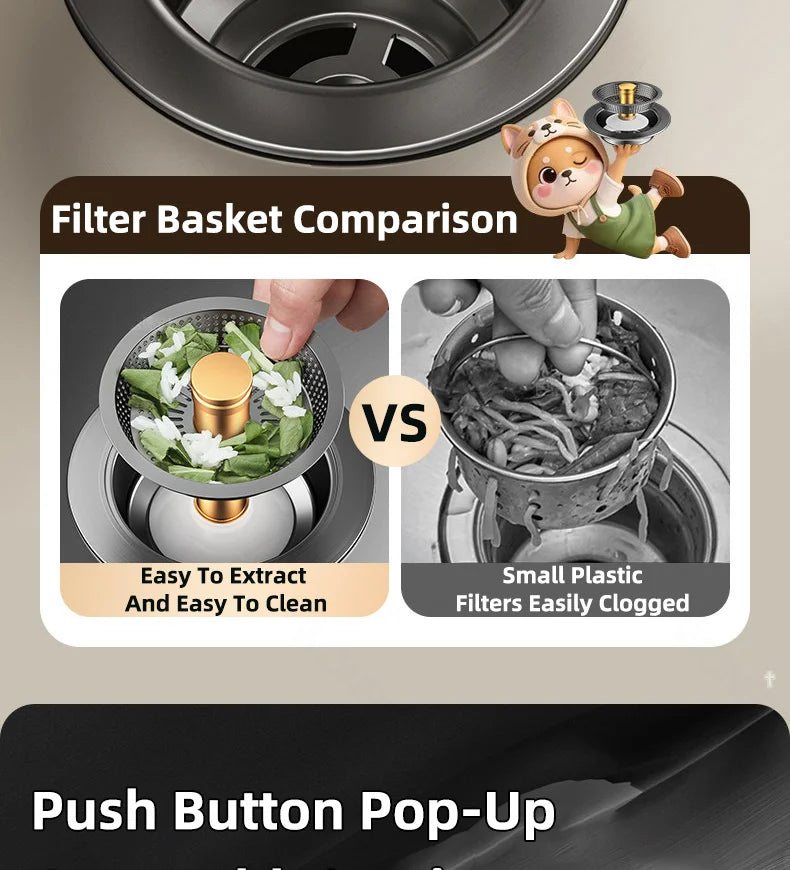 Universal Sink Strainer Stainless Steel Pop-Up Drain Plug