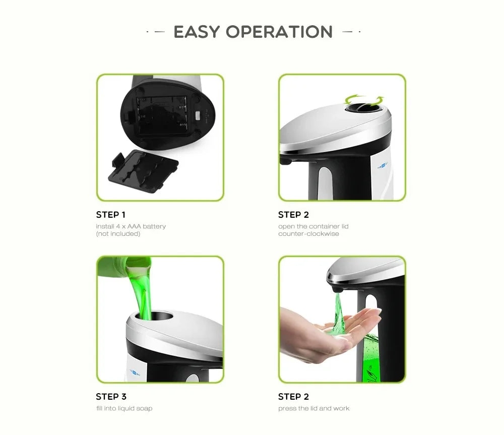 Touchless Automatic Liquid Soap Dispenser 400ml Hands-Free Sensor