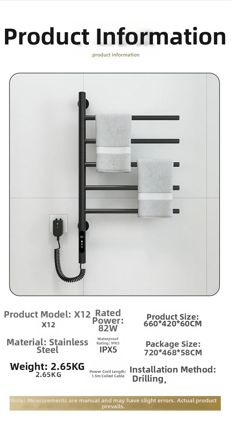 Electric Heated Towel Rack Rotating Bathroom Wall Mounted
