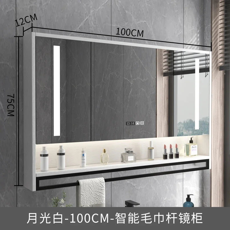 Smart Bathroom Mirror Cabinets Wall-Mounted Backlight Anti-Fog