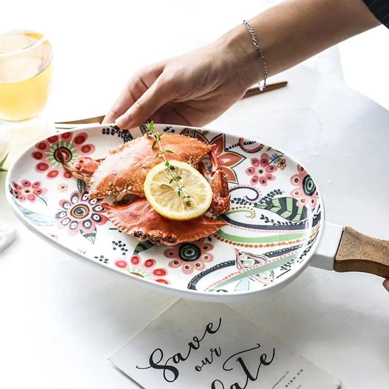 Ceramic Salad Plates Handle Porcelain Dinner Plates Colorful