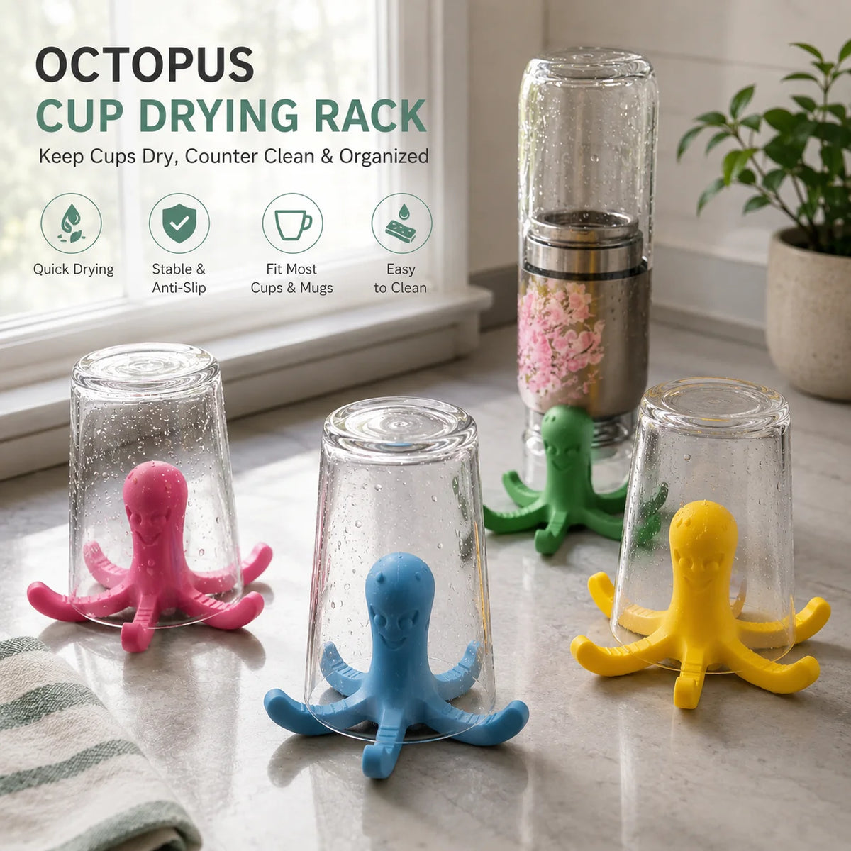 3pcs Octopus Cup Drying Rack Water Drain Mug