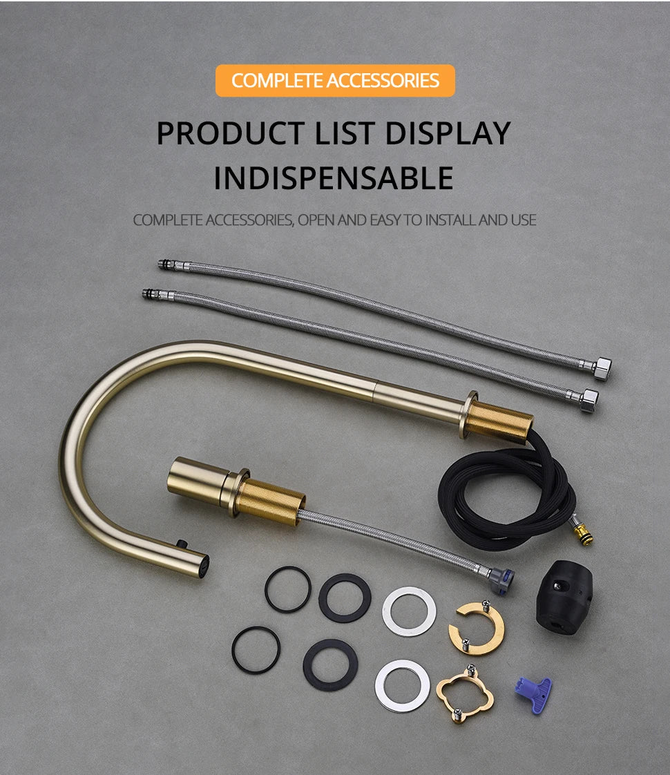 Brushed Gold Faucet Invisible Pull Out Spray Mixer
