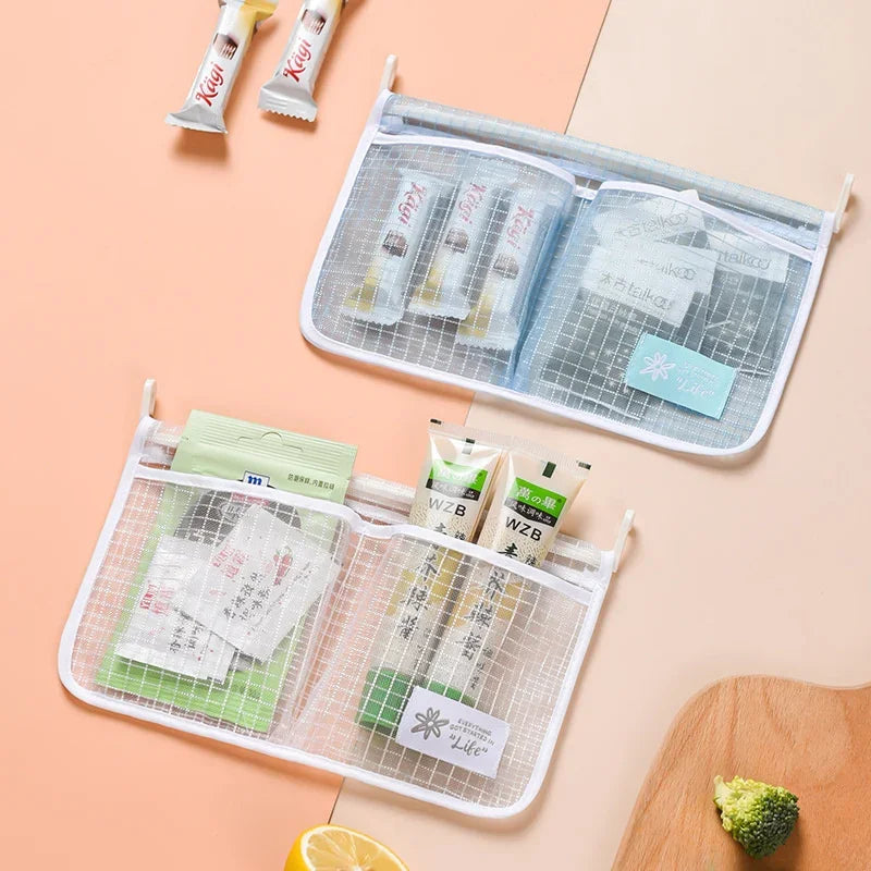 Refrigerator Storage Mesh Bag Double Compartment Hanging Pouch