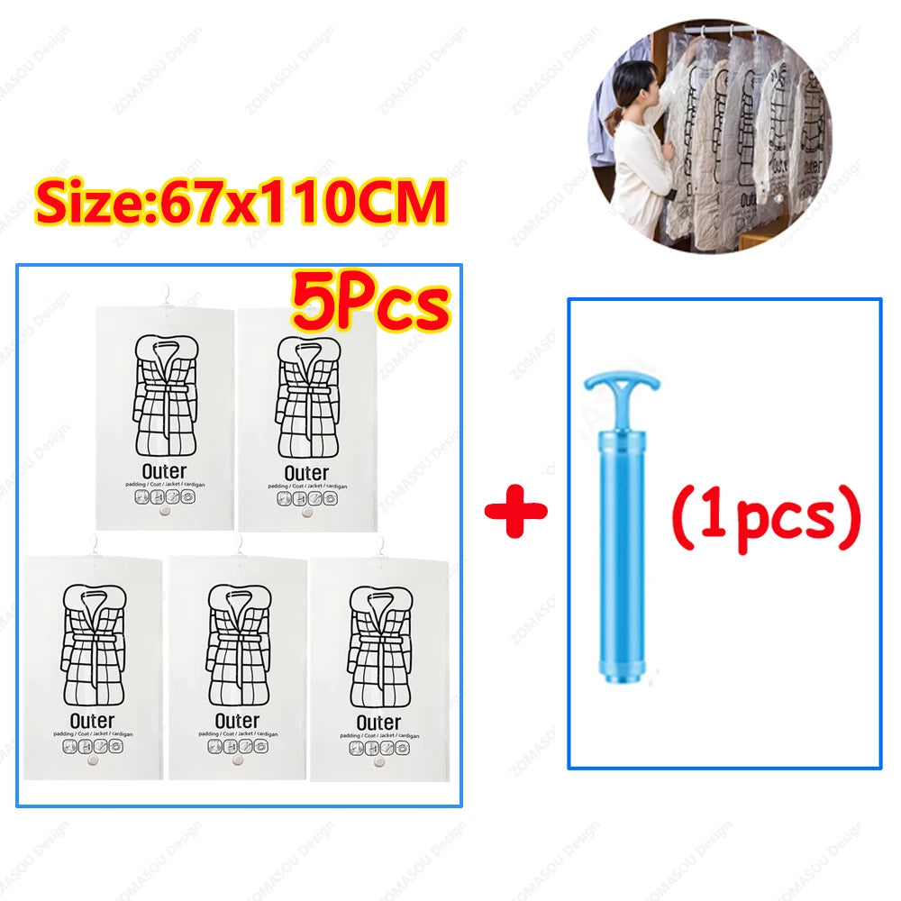1-10pcs Hanging Vacuum Storage Bag Reusable Space Saver