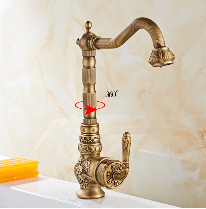 Faucet Vintage Antique Cold Rotating Bathroom Sink Carved