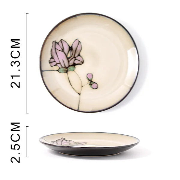 Ceramic Hand-Painted Flowers Creative Dish Plate Japanese