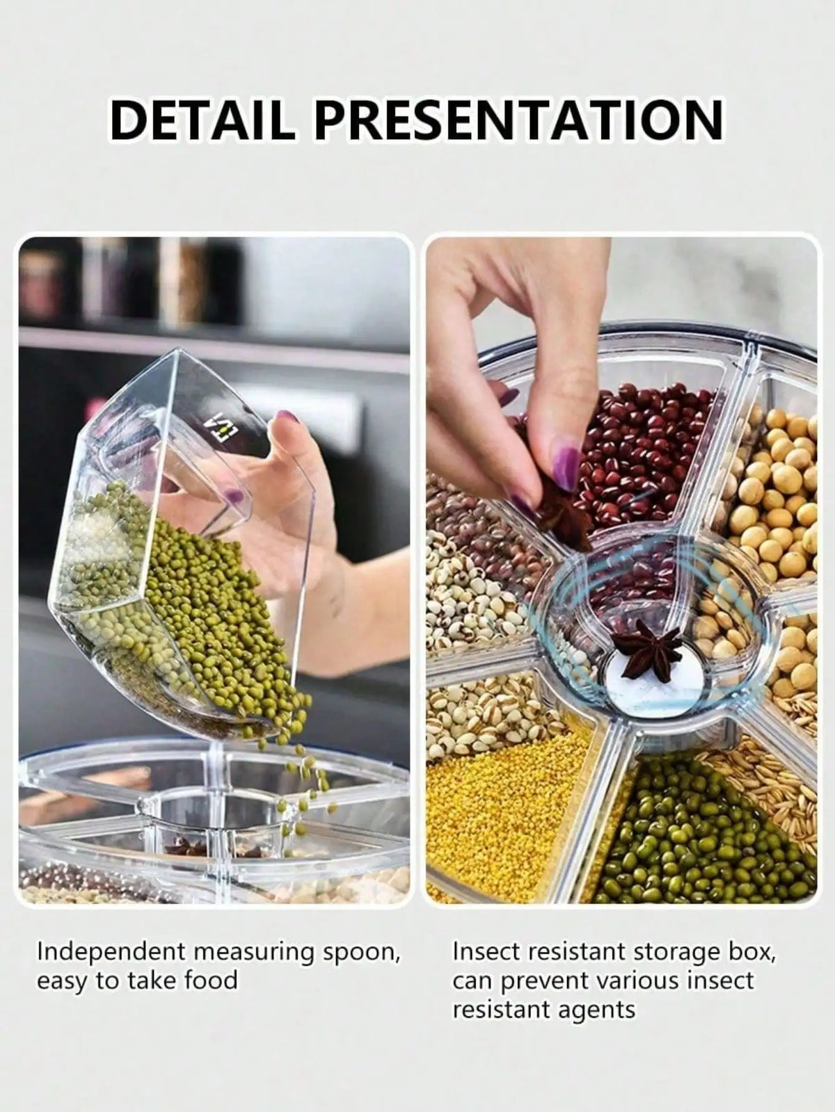 Grid Rotating Rice Dispenser 360 Grain Storage Container