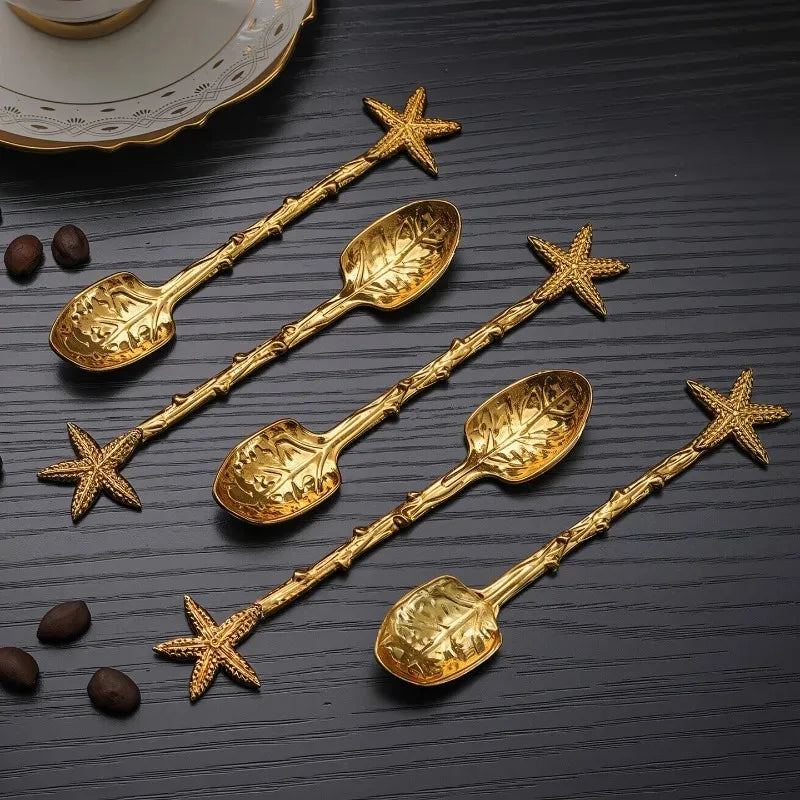 Retro Metal Coffee Spoon Dragonfly Branches Leaves Shape