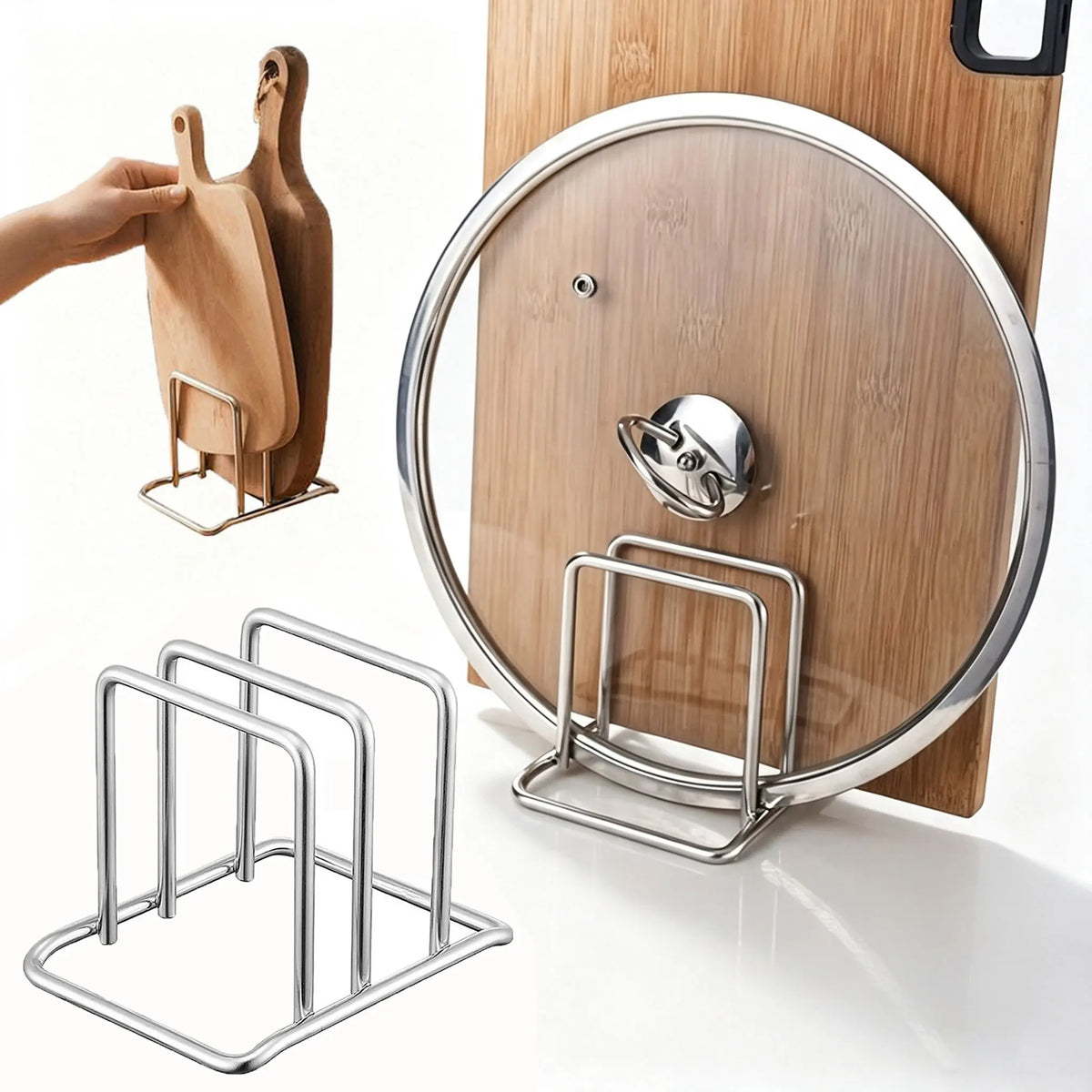 1/2/3pc Space-Saving Stainless Steel Pot Lid Cutting Board