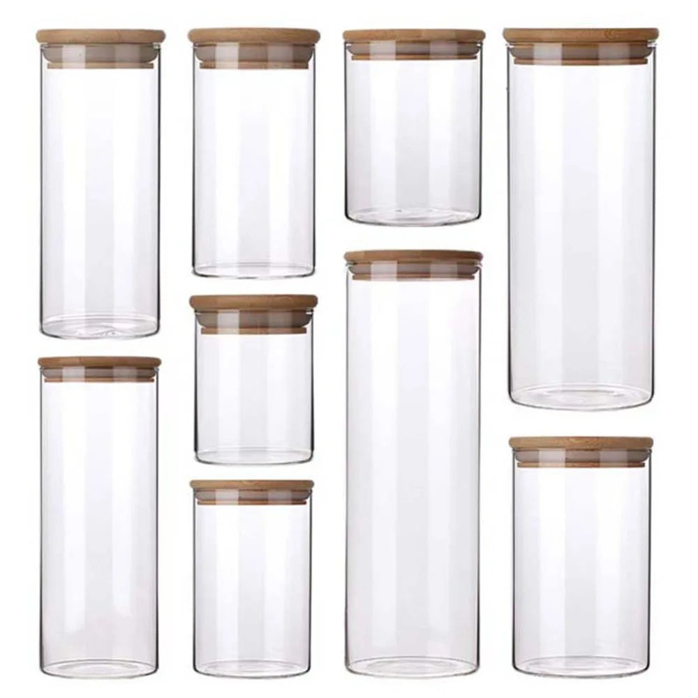 4/8pcs 250ml 500ml 1000ml Glass Jar Bamboo Lid
