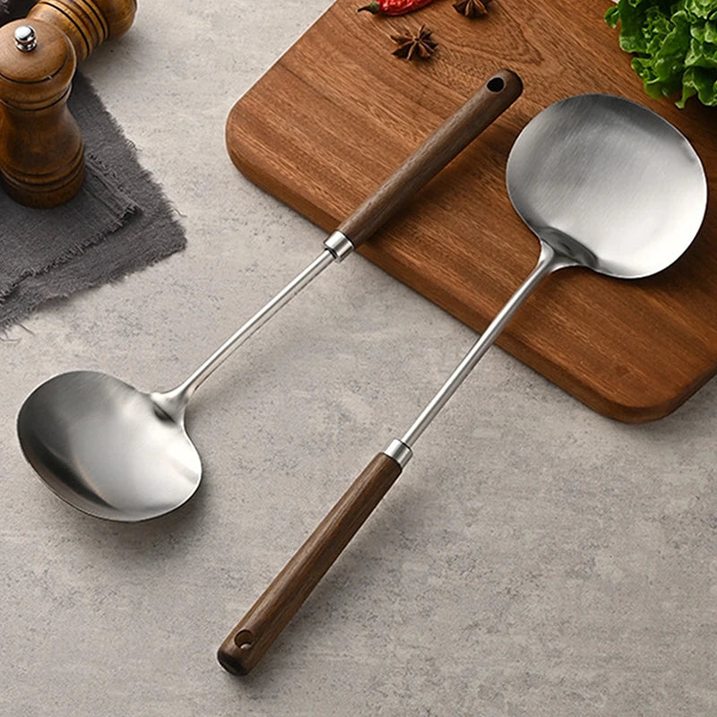 Stainless Steel Wok Spatula Chef-Specific Cooking Spoon Wooden