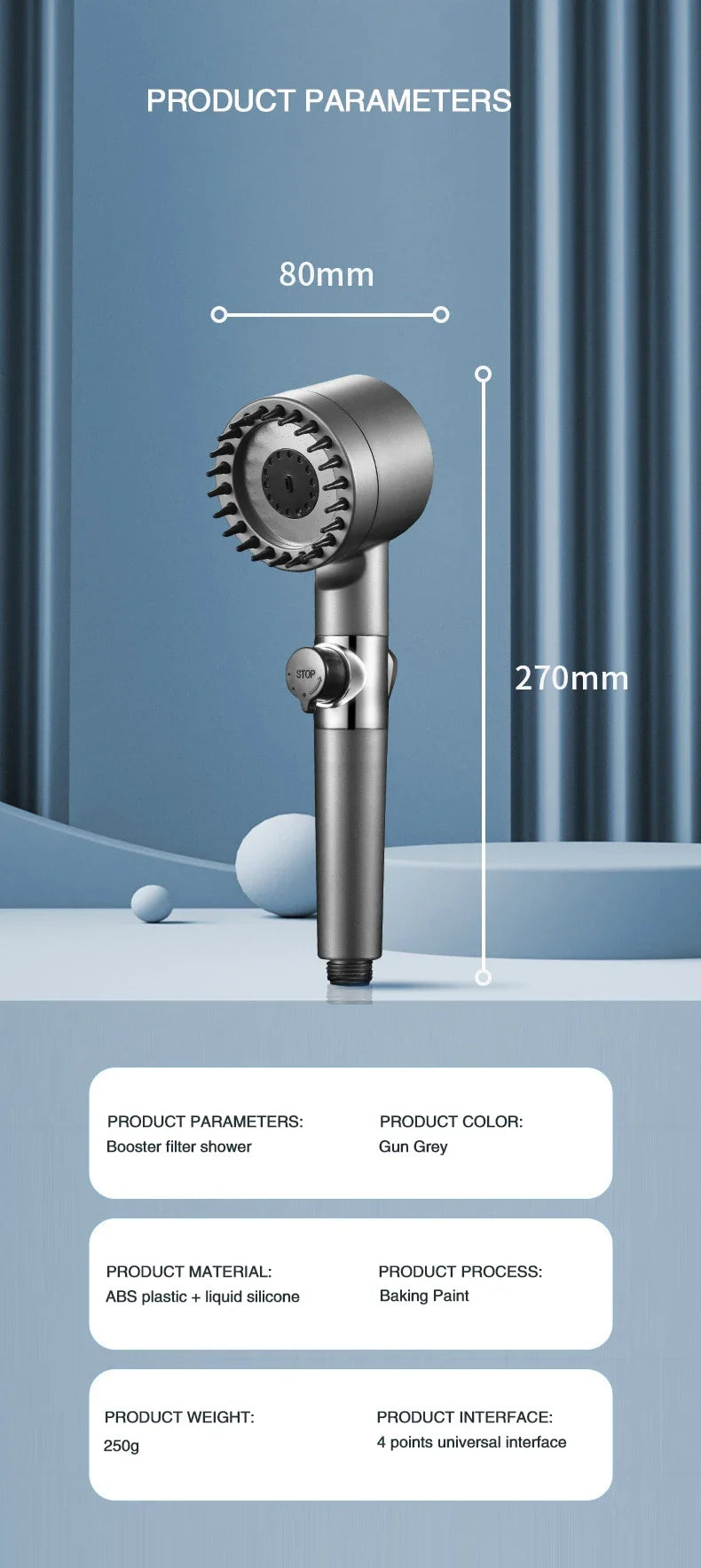 High Pressurized Filter Shower Head 3-Mode Adjustable Spray