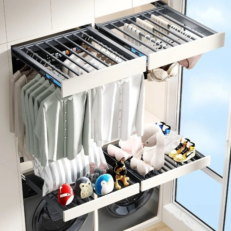 Retractable Pull-Out Clothes Drying Rack Adjustable Rebound