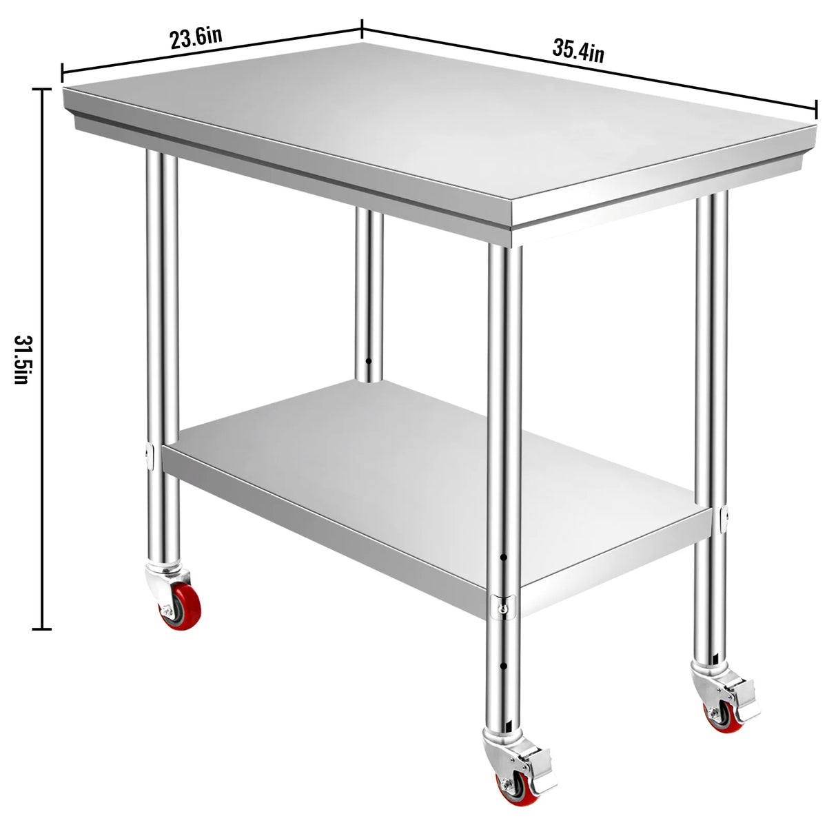 Succebuy Stainless Steel Prep Table Caster Wheels Backsplash