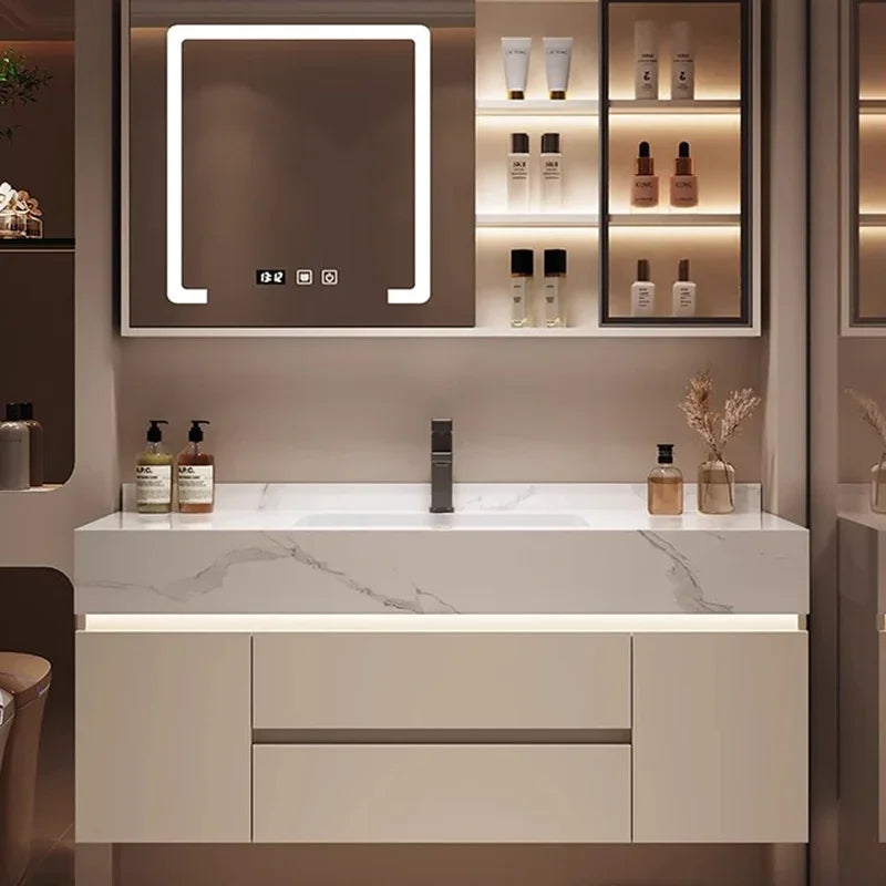 Partitions Storage Bathroom Cabinet Organizer Mirror Wall Shelves