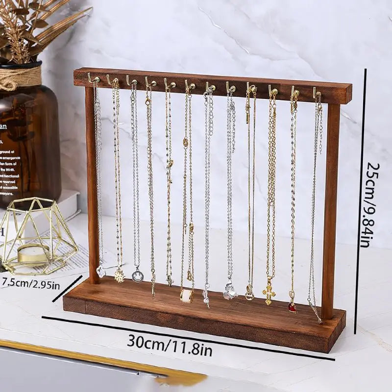Jewelry Organizer Display Stand Solid Wood Necklace Hanging