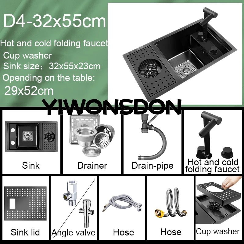 Nano Hidden Bar Sink Black Folding Faucet Silvery