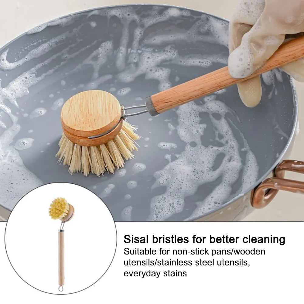 Bamboo Dish Scrub Brush Wooden Cleaning Scrubbers Cleaning