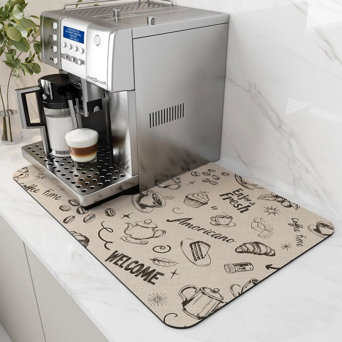 Absorbent Coffee Mat Rubber Backing Hides Stains Dish