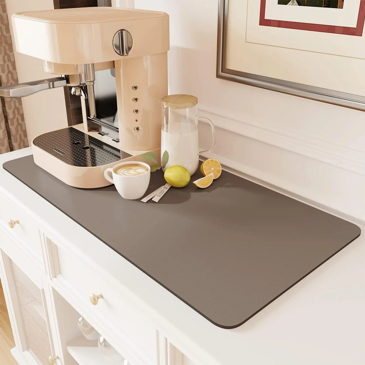 Absorbent Coffee Mat Rubber Backing Hides Stains Dish