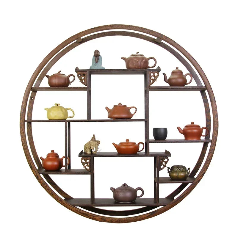 Antique Round Wooden Wall Rack Small Tea Stand