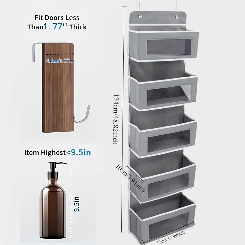 5-Shelf Hanging Storage Organizer - Behind Door Anti-Tilt