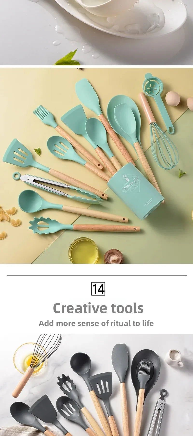 12pcs Silicone Utensils Non-Stick Cookware Spatula Shovel Egg