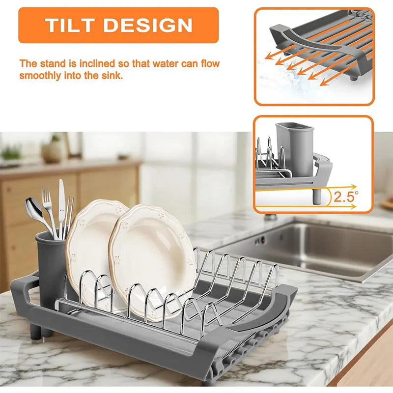 Expandable Dish Drying Rack Cutlery Holder Rust-Resistant Dish