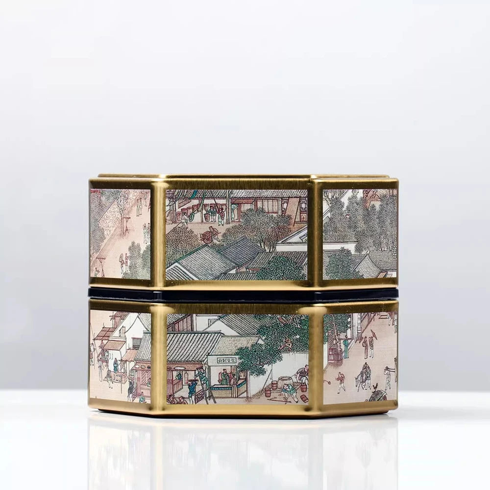 Tea Organizer Lids Hexagonal Tinplate Food Storage Jars
