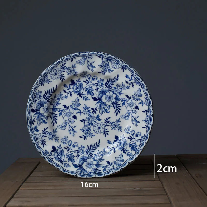 European Ceramic Dinner Plate Blue White Porcelain Decorative