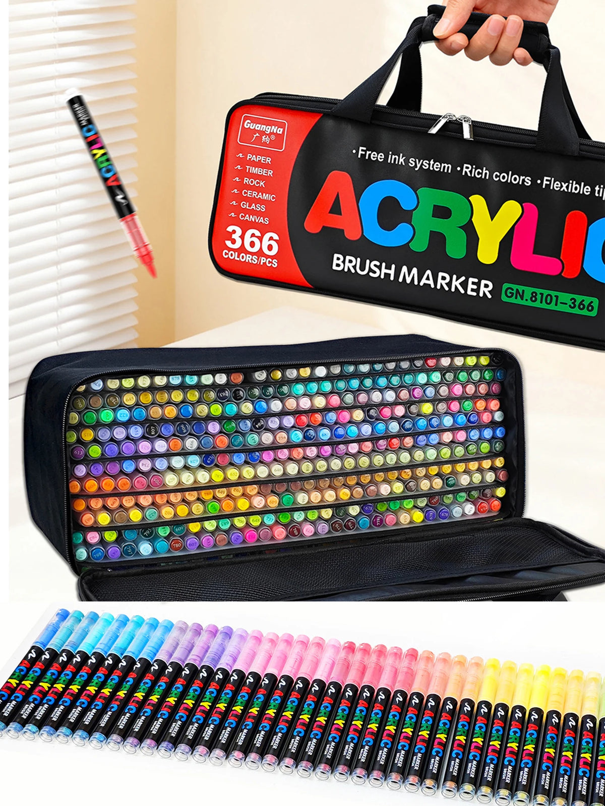 Gn 366 Colors Acrylic Paint Pens Markers Brush