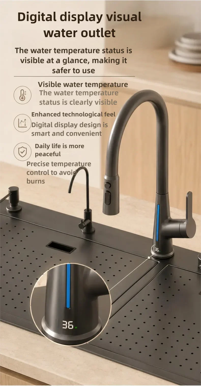 Stainless Steel Waterfall Sink Embossed Hidden Cup Washer