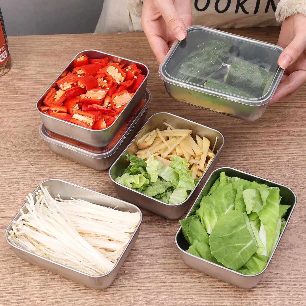 Stainless Steel Food Storage Container Fridge Fresh-Keep Storage