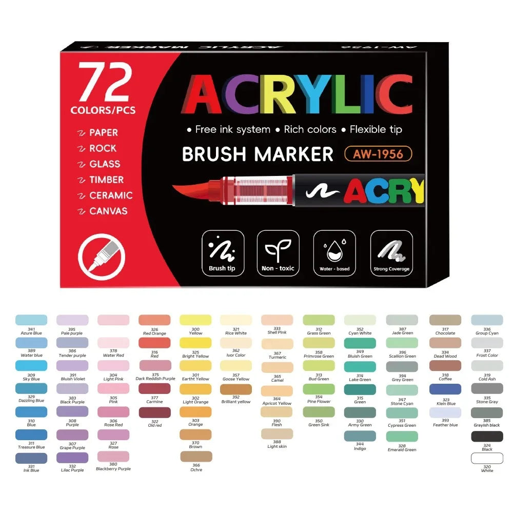 12-288 Colors Acrylic Paint Pen Marker Brush Tip