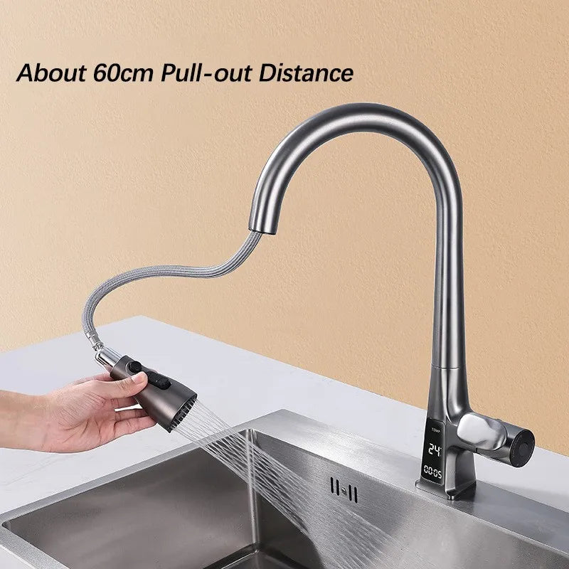 Pull Out Faucet Sensor Touchless Digital Display Water