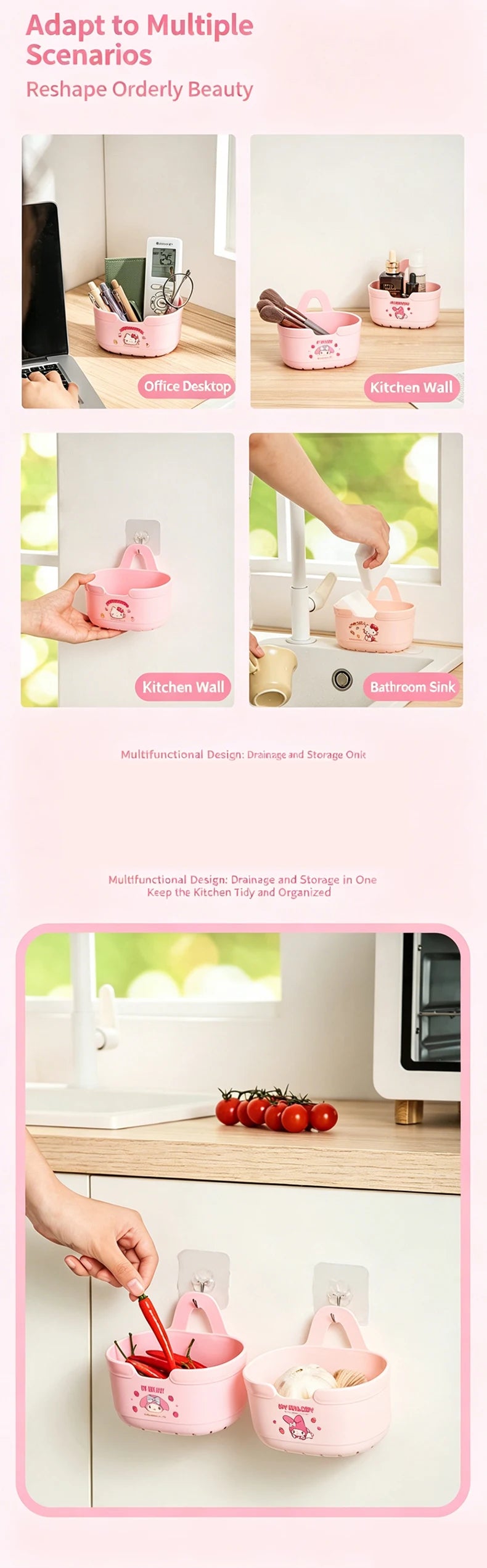 Sanrio Licensed Hanging Drain Basket Hello Kitty Melody