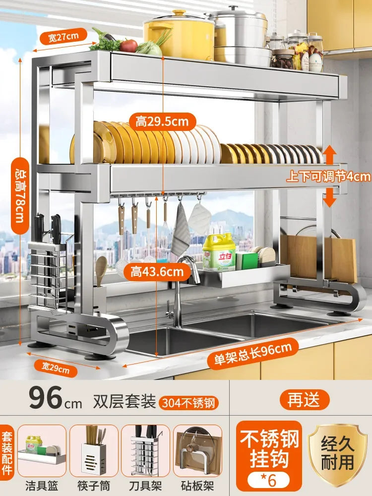 304 Stainless Steel Sink Storage Rack Layers Shelf