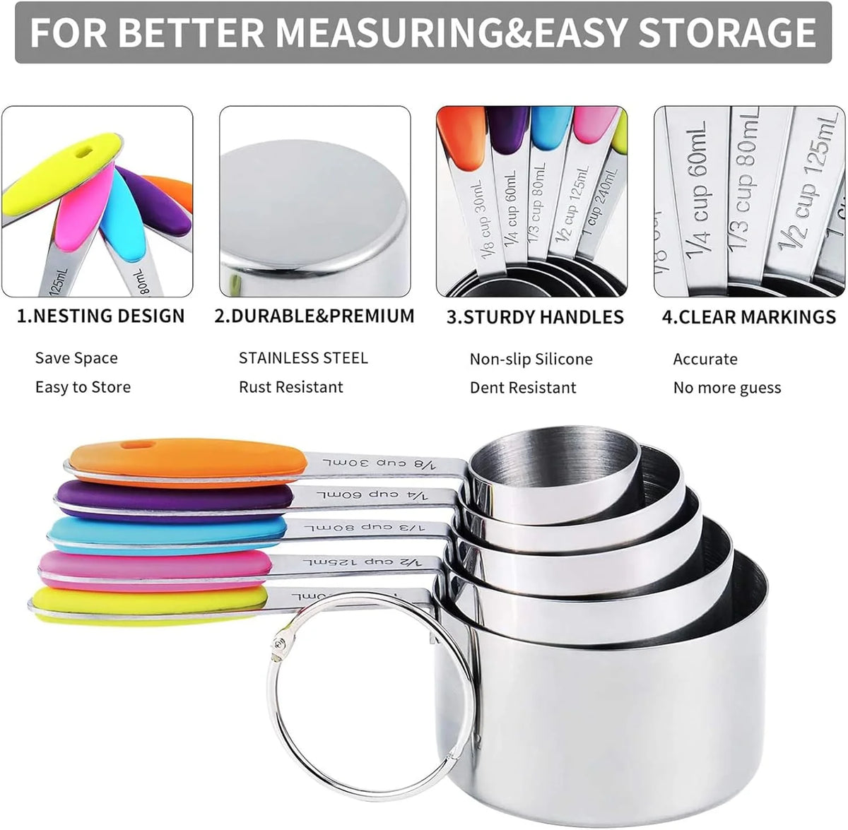 Magnetic Measuring Spoons Cups Of 15 Dual Sided